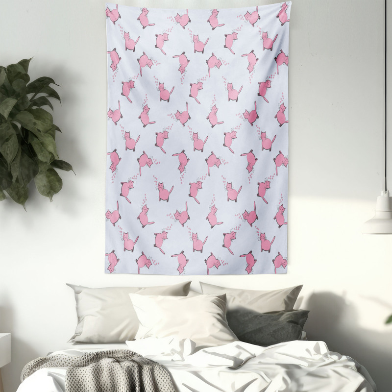 Romantic Pink Kittens Tapestry