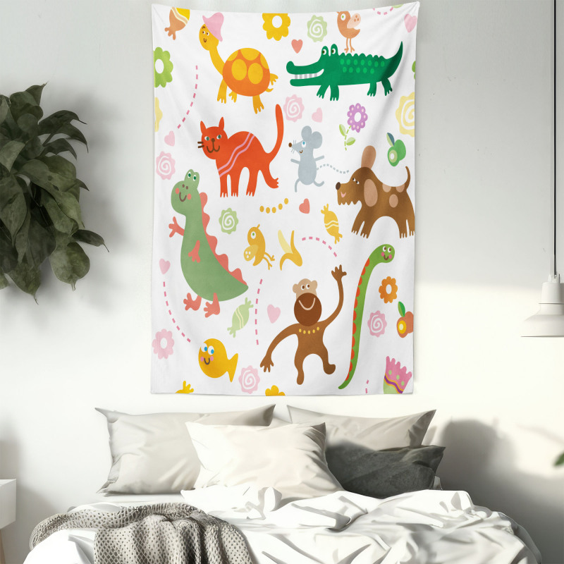 Jolly Cartoon Animals Tapestry
