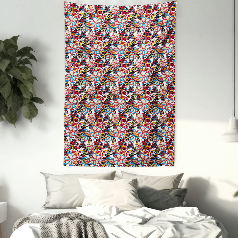 Cartoon Style Flowers Tapestry