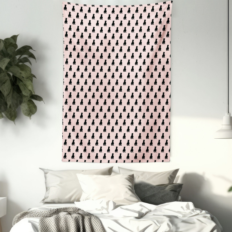 Black Silhouettes on Pink Tapestry