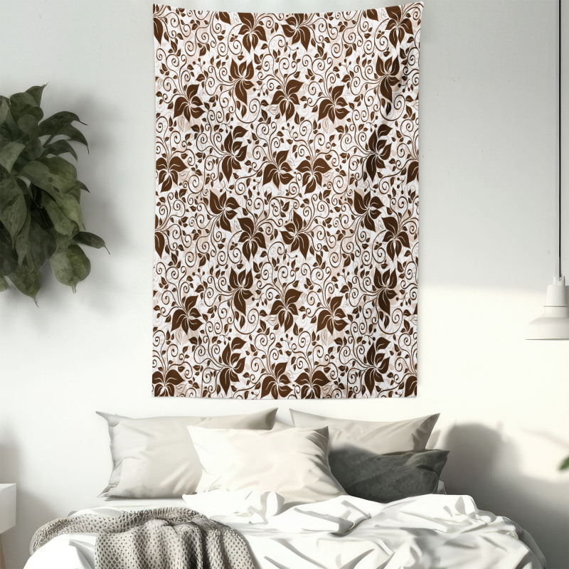 Brown Flower Leaves Tapestry