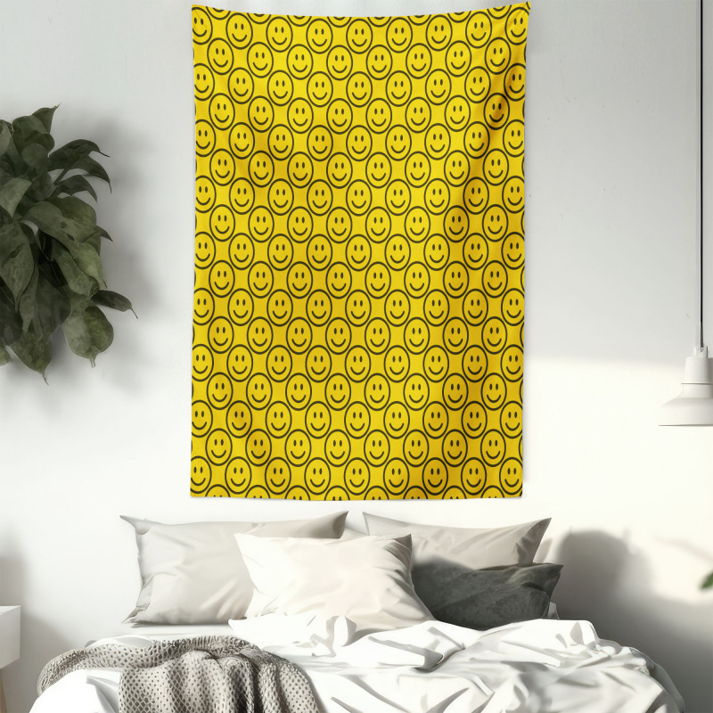 Diagonal Smiling Faces Tapestry