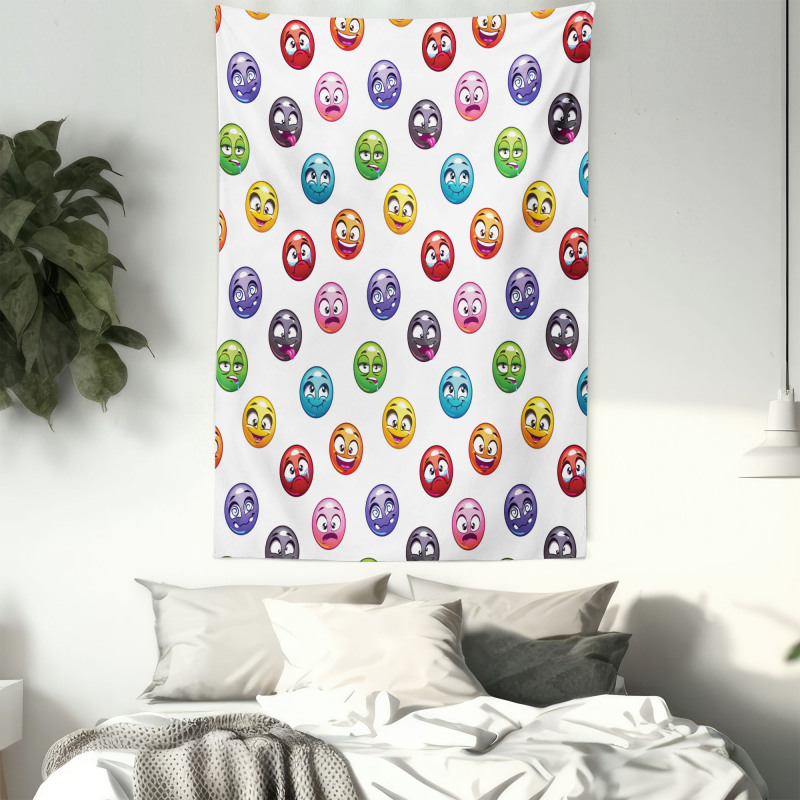 Different Cartoon Faces Tapestry