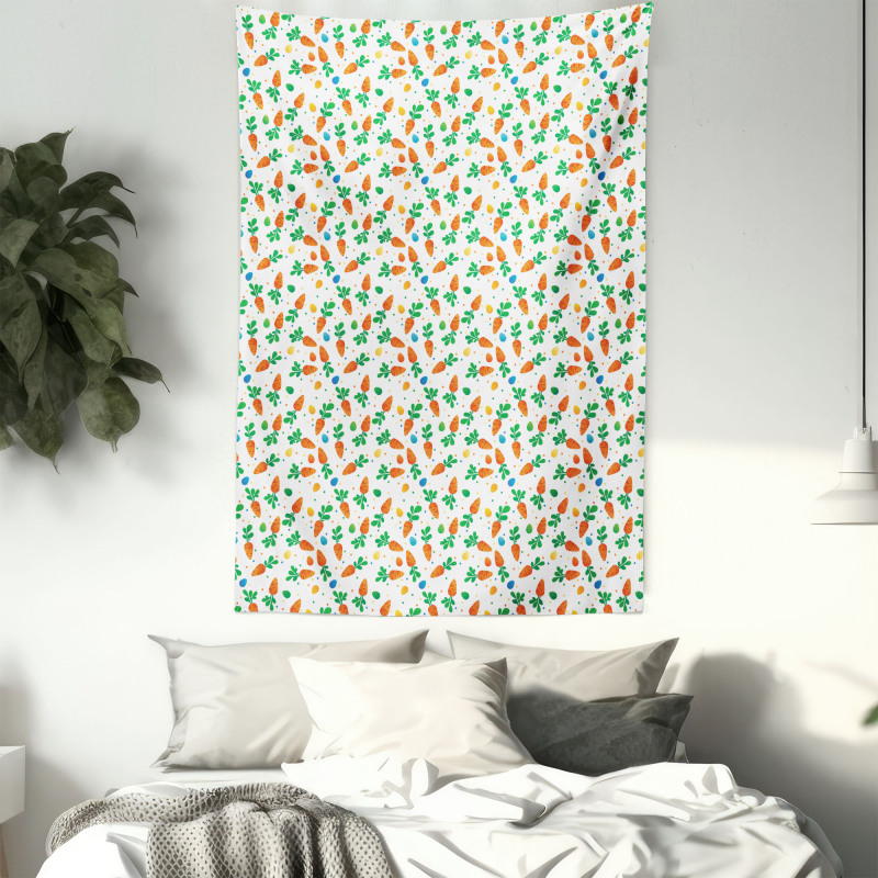 Orange Carrots Eggs Dots Tapestry