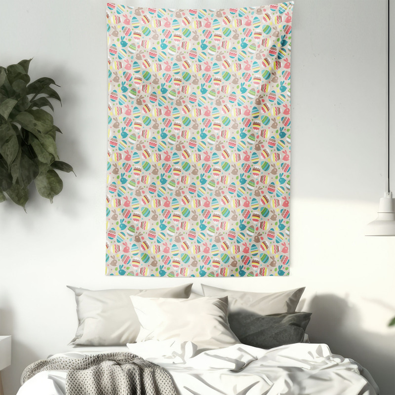 Cartoon Bunnies Dots Tapestry