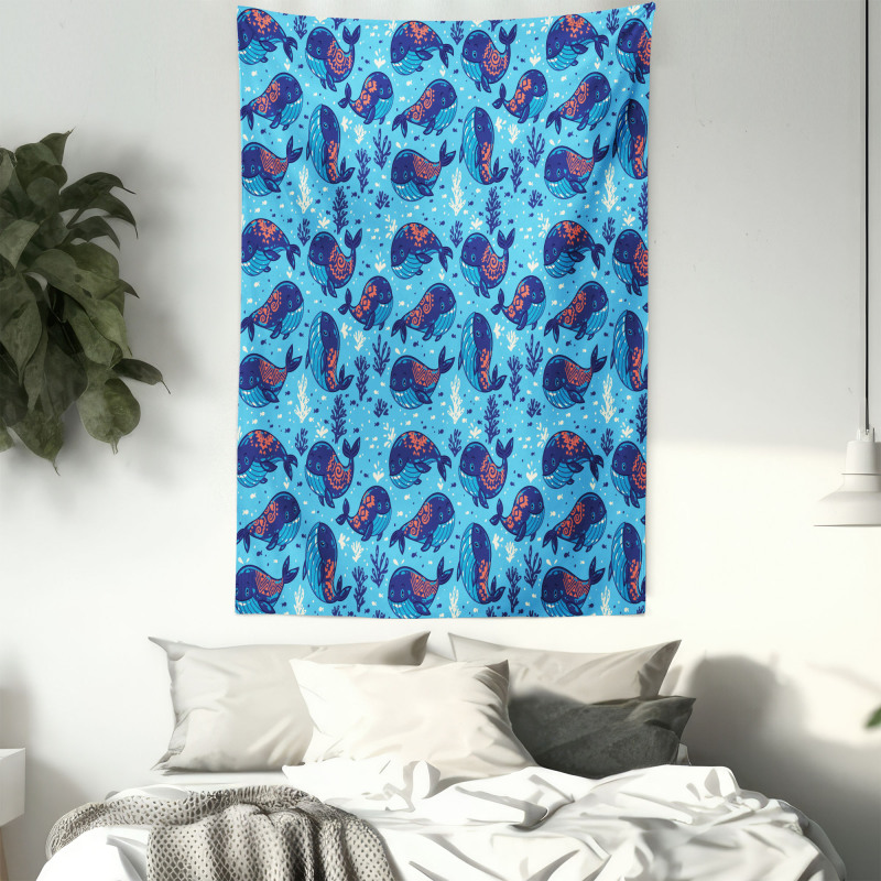 Cartoon Marine Life Whales Tapestry