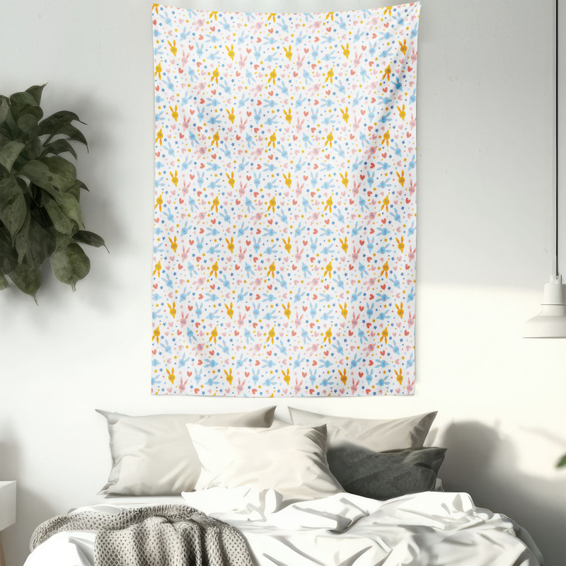 Baby Bunnies Flowers Tapestry