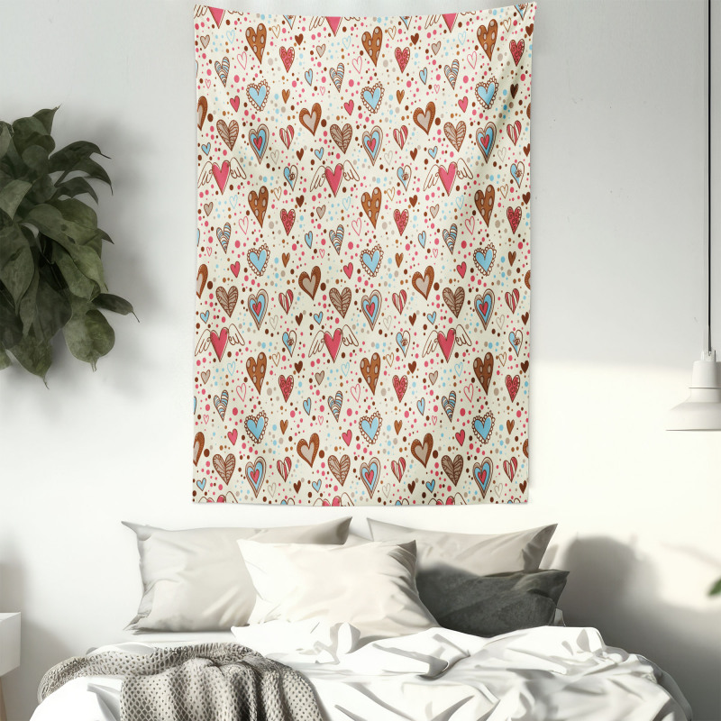 Hand Drawn Hearts Tapestry