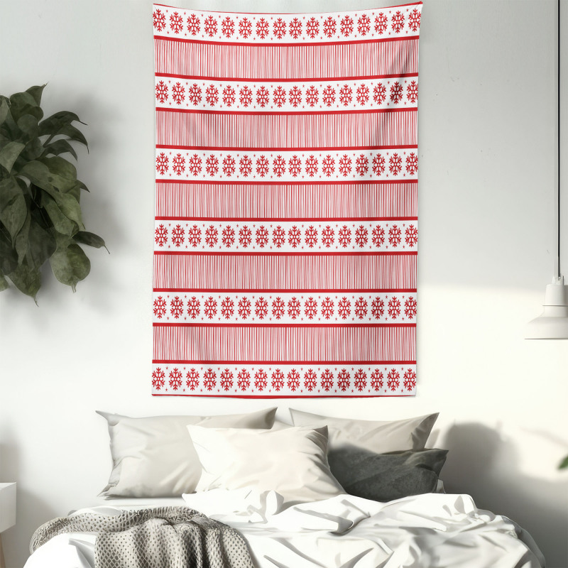 Winter Snowflakes Stripes Tapestry