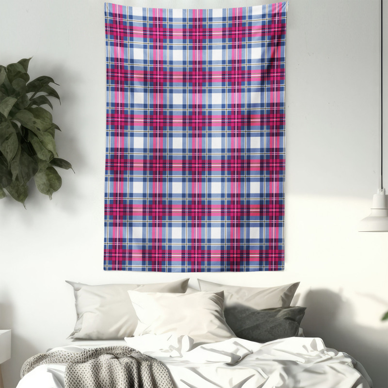 Pink and Blue Tartan Tapestry