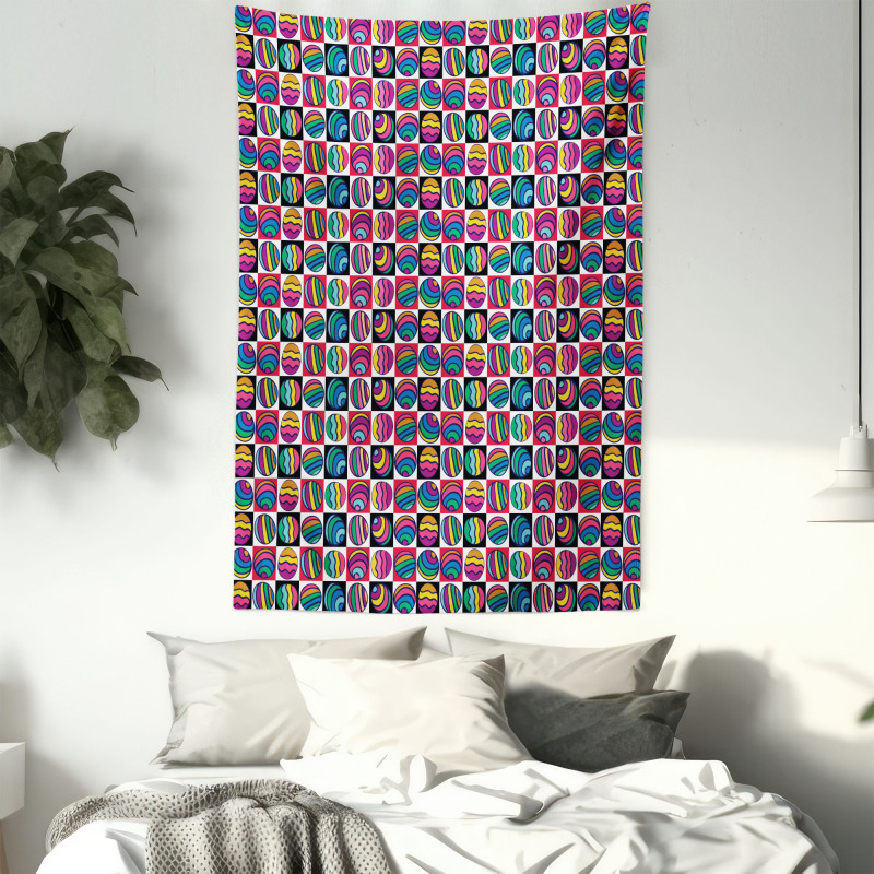 Checkered Doodle Eggs Tapestry