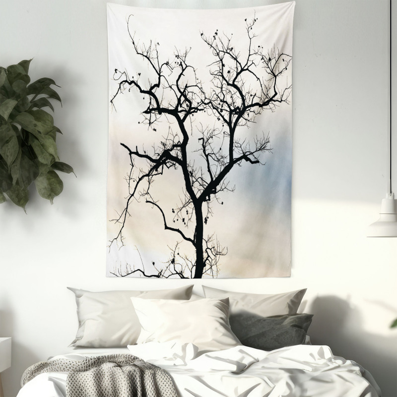 Black Fall Tree Silhouette Tapestry