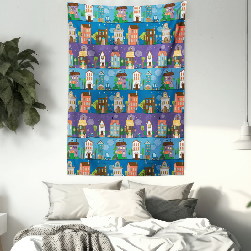 Hand Drawn Townhouses Tapestry