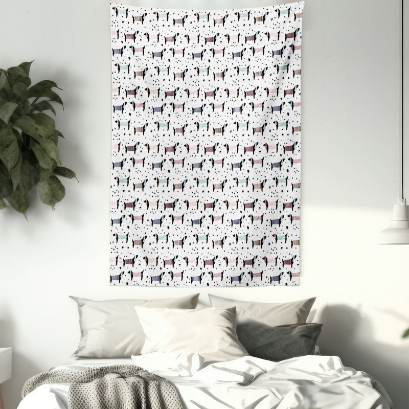 Dachshund Silhouettes Dots Tapestry