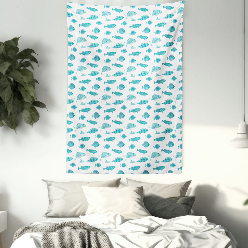 Doodle Art Aquatic Life Tapestry