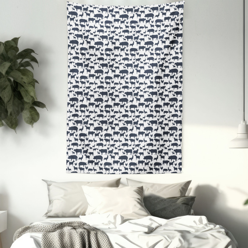 Silhouette Farm Animals Tapestry