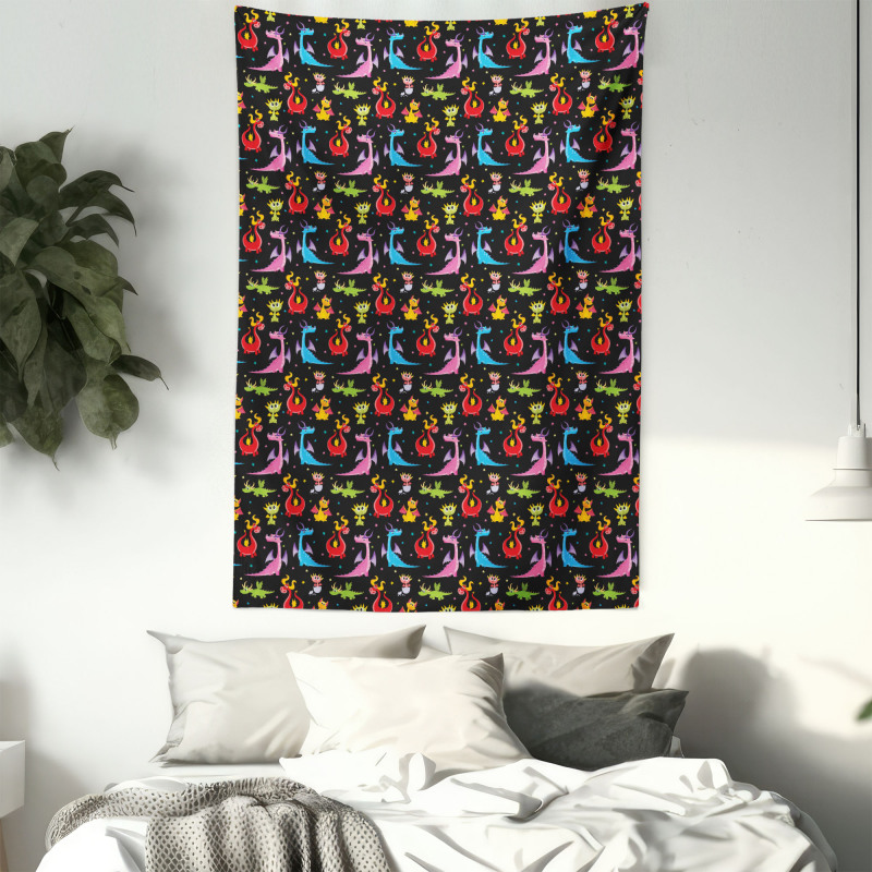 Colorful Stars on Black Tapestry
