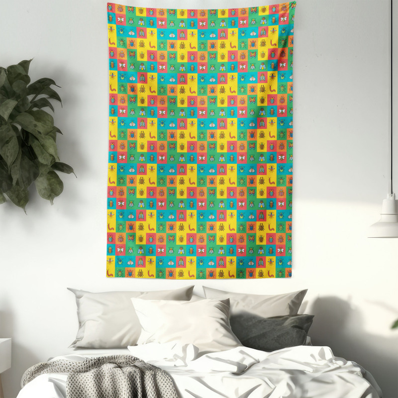 Cartoon Bugs in Square Tapestry