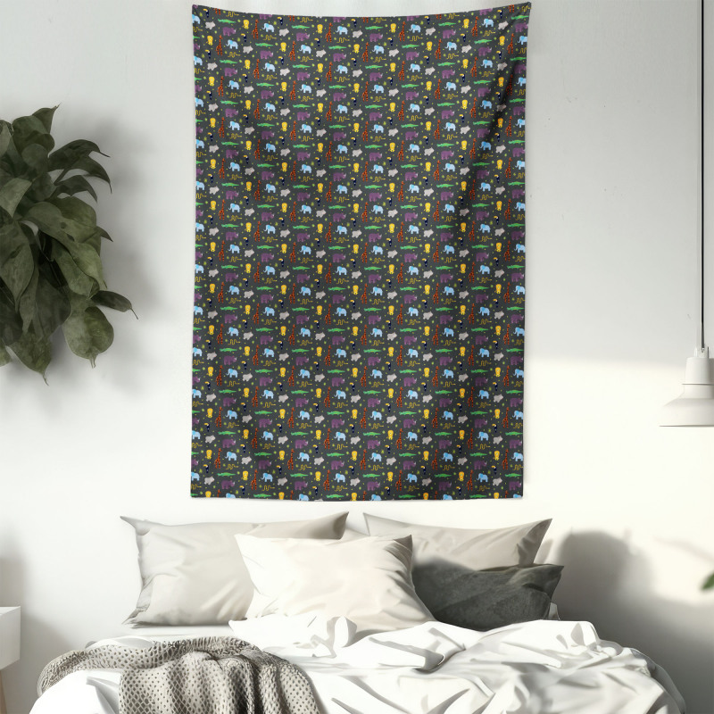 Happy Animals Illustration Tapestry