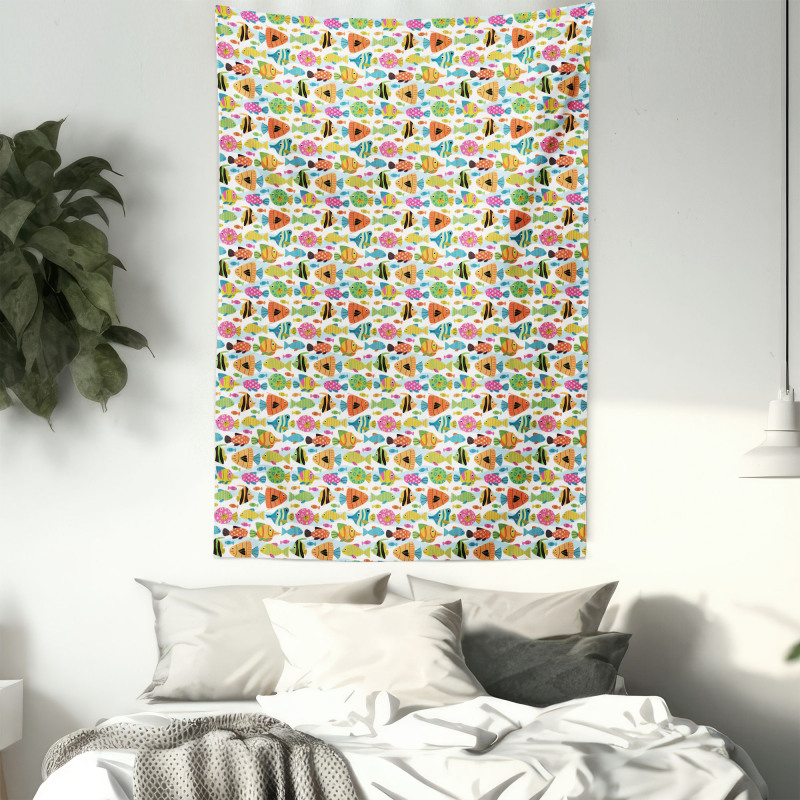 Colorful Cartoon Fish Tapestry