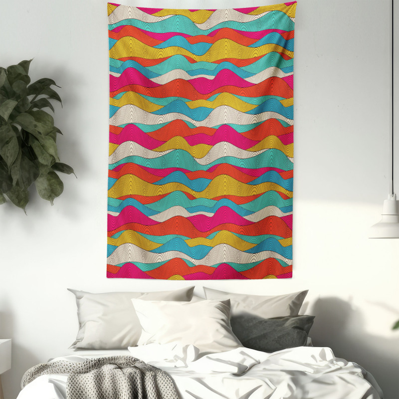 Retro Colorful Wave Design Tapestry