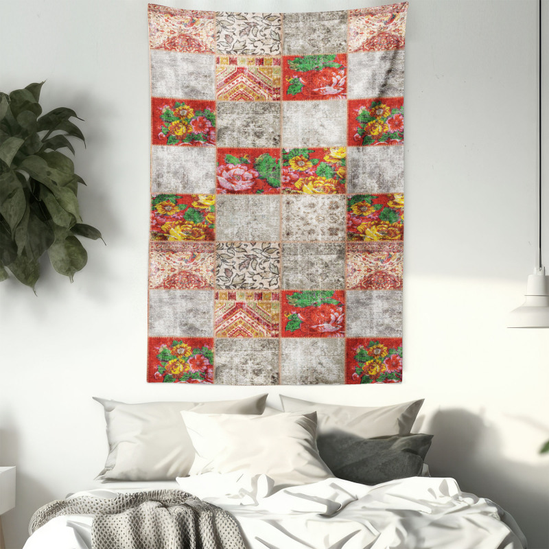 Folkloric Grunge Flowers Tapestry