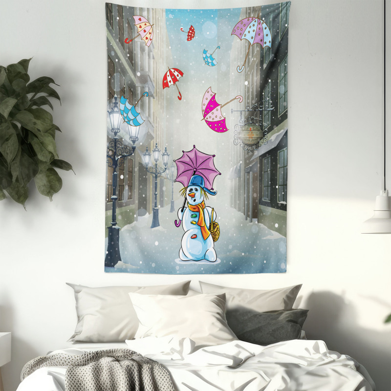 Cartoon Snowman and Umbrella Tapestry