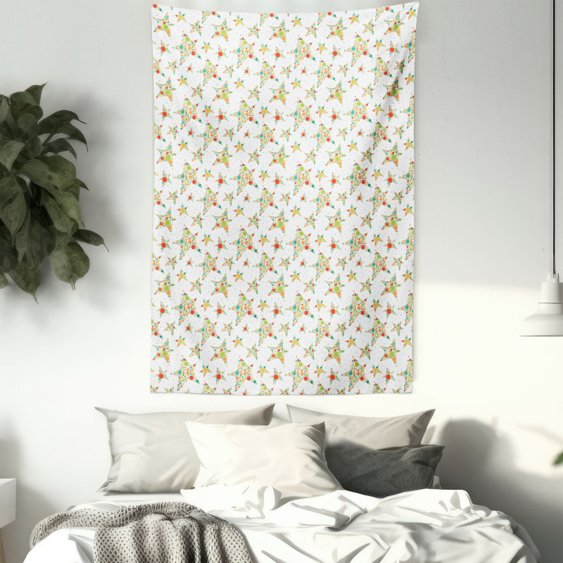 Colorful Dotted Star Shapes Tapestry