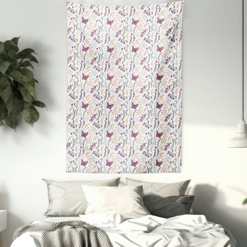 Flowers Butterflies Doodle Tapestry