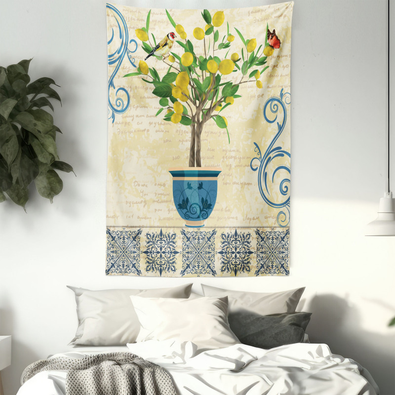 Retro Style Lemon Tree Tapestry