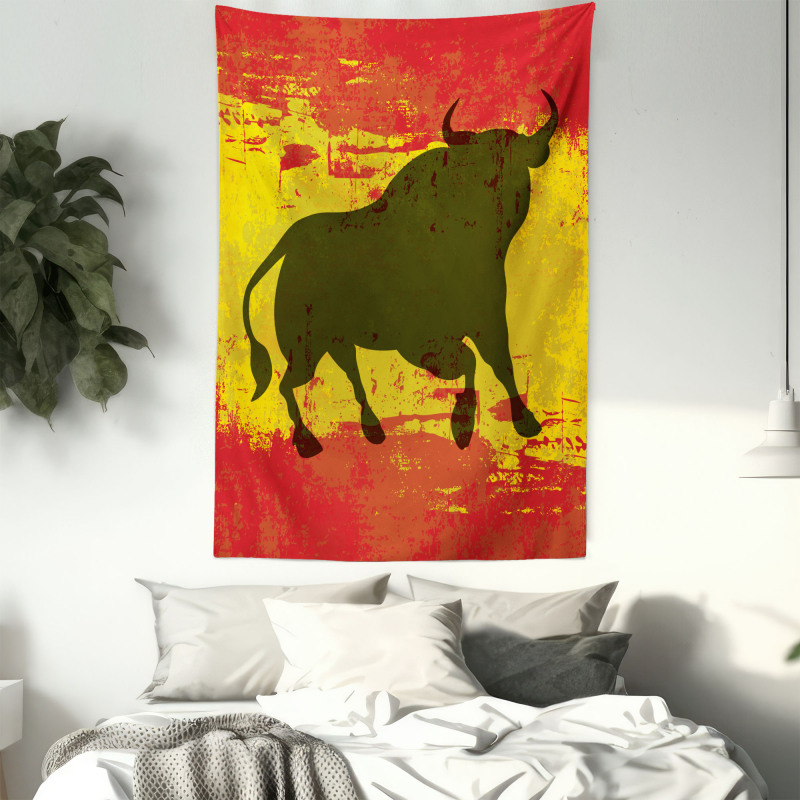 Bull Silhouette on Flag Tapestry