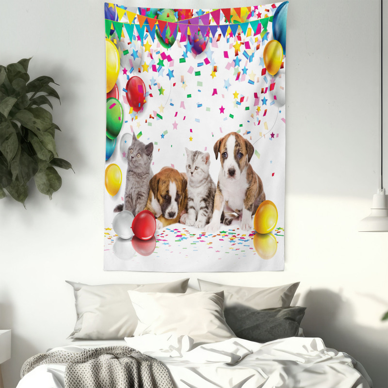 Cat and Dog Party Tapestry