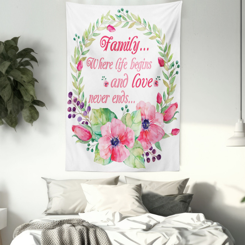 Family Love Saying Wreath Tapestry