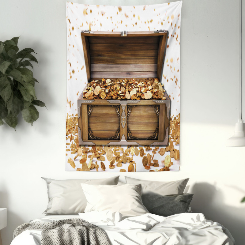 Wealth Themed Gold Coins Tapestry