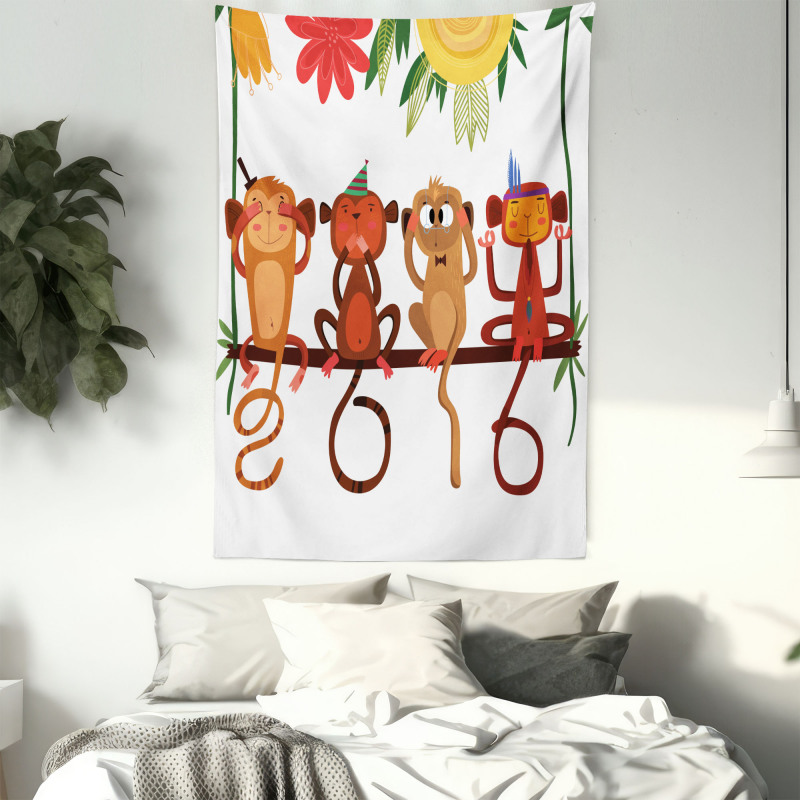 Animals Sitting Branch Tapestry