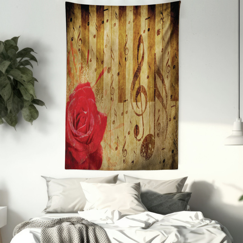 Romantic Rose Musical Notes Tapestry