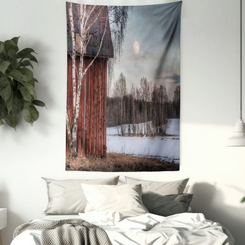 House Trees Winter Season Tapestry