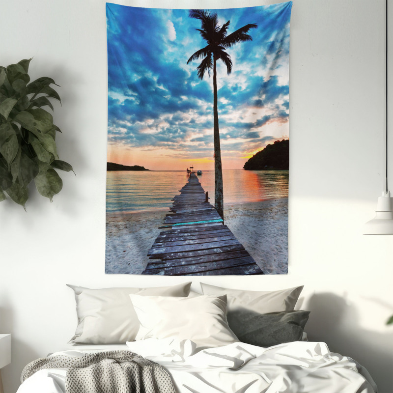 Rustic Jetty on Calm Water Tapestry