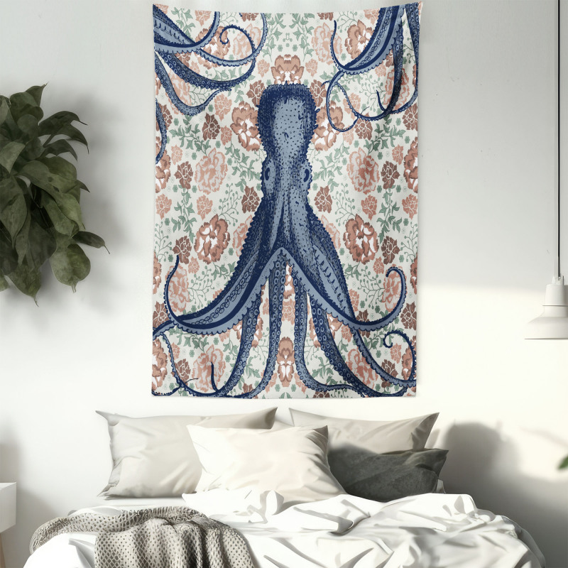 Animal on Retro Flowers Tapestry