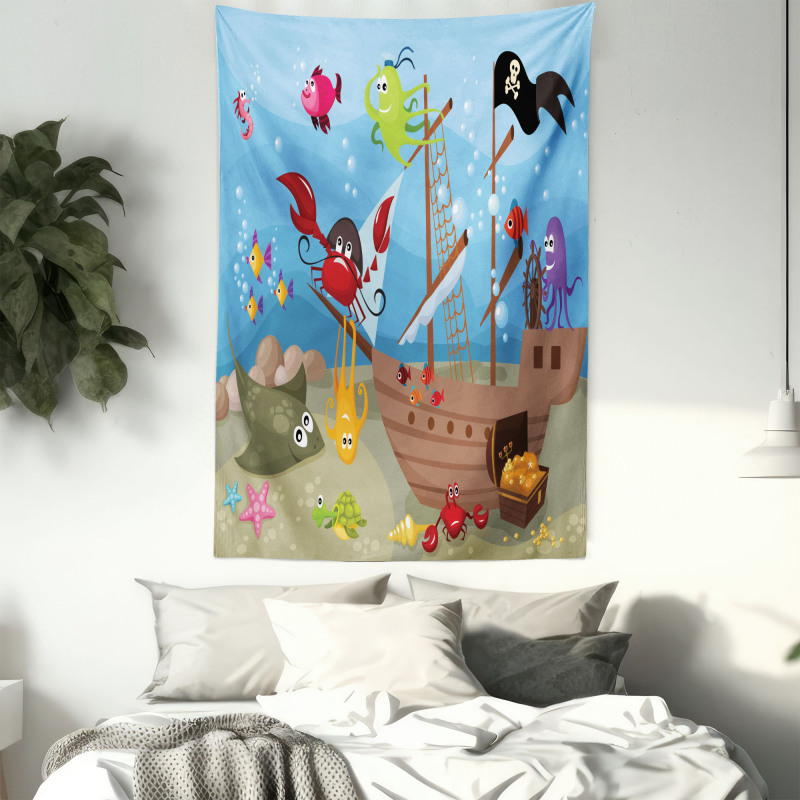 Ship Underwater Animals Tapestry