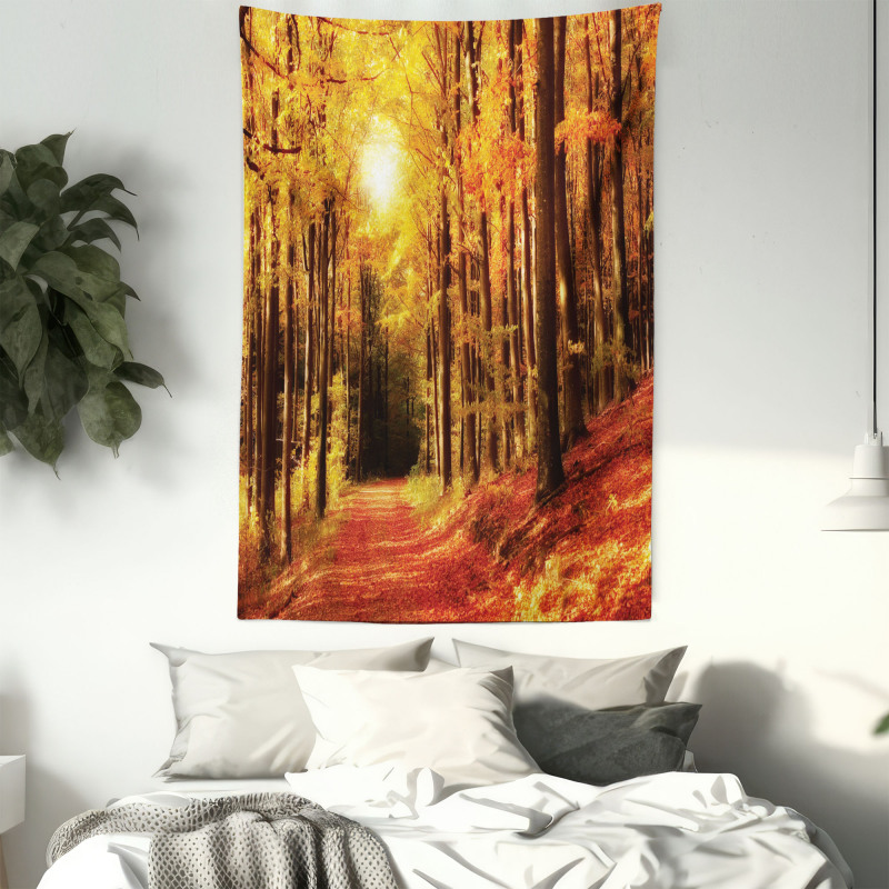 Fall Trees at Sunset Woods Tapestry