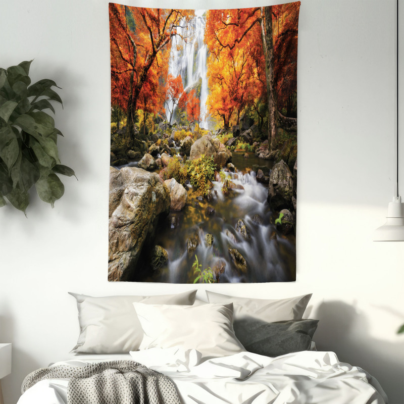 Autumn River Stream on Rocks Tapestry