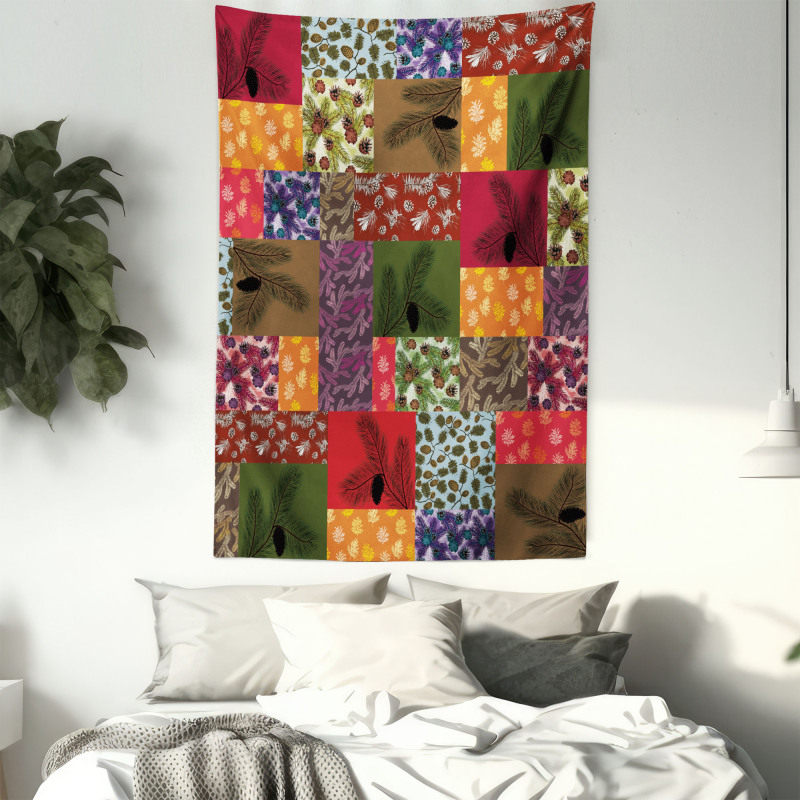 Colorful Pine Squares Art Tapestry