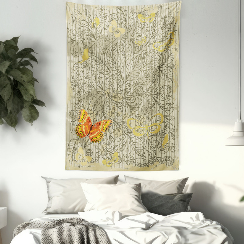 Botanical Leafy Butterfly Tapestry