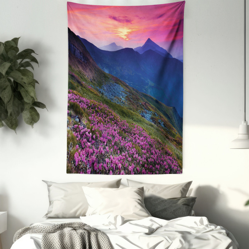 Floral Mountains Dusk Tapestry