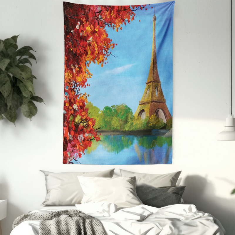 Autumn Eiffel Tower Painting Tapestry