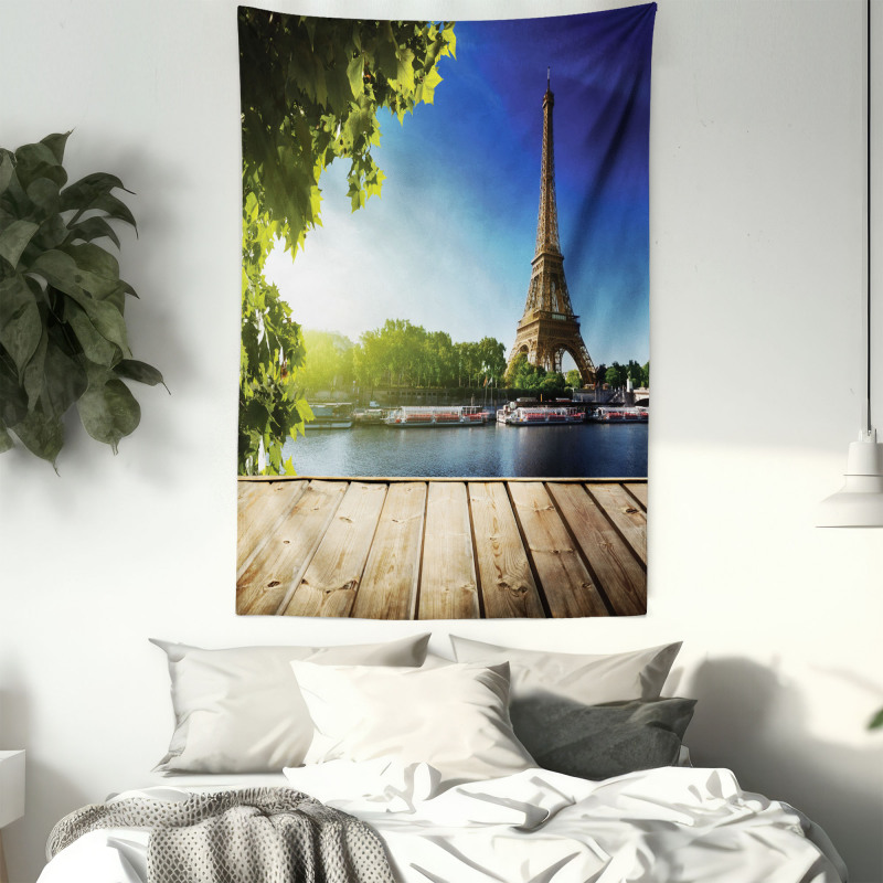 Eiffel Tower Wood Pier Seine Tapestry