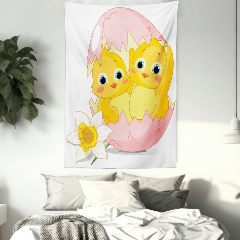 Daffodil Chicks Cracked Egg Tapestry