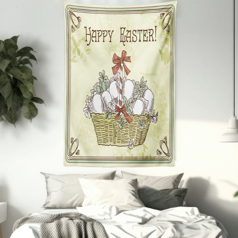 Vintage Ribbon Basket Eggs Tapestry