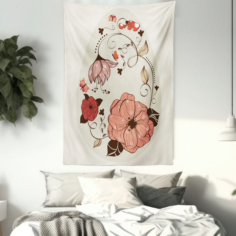 Flowers Ornate Egg Shape Tapestry